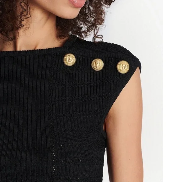 Balmain 6-Button Pointelle Knit Crop Top